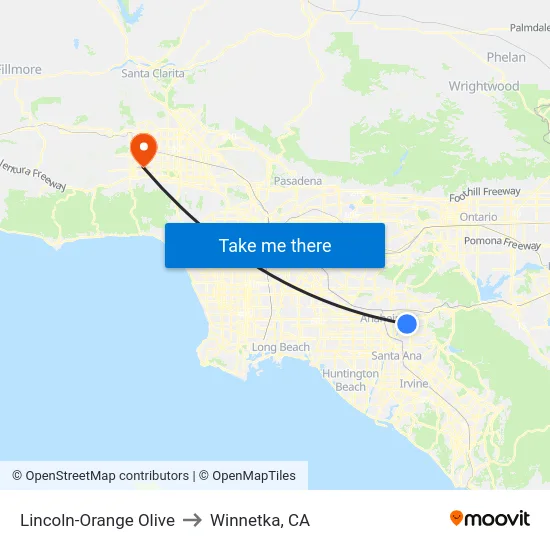 Lincoln-Orange Olive to Winnetka, CA map