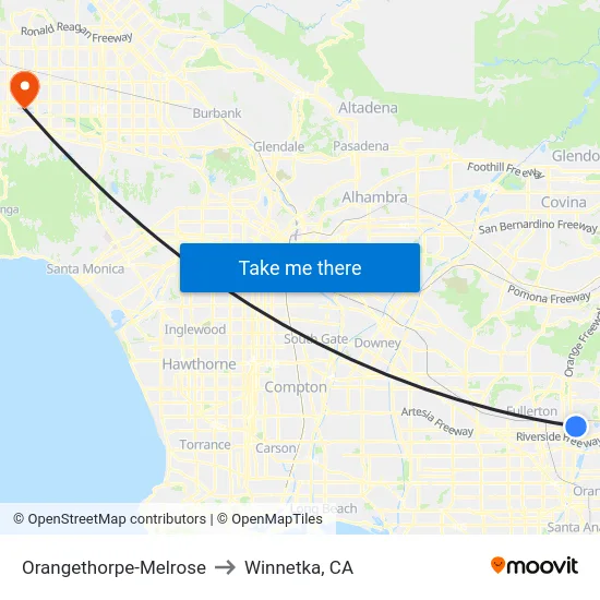 Orangethorpe-Melrose to Winnetka, CA map