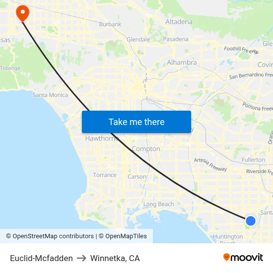 Euclid-Mcfadden to Winnetka, CA map