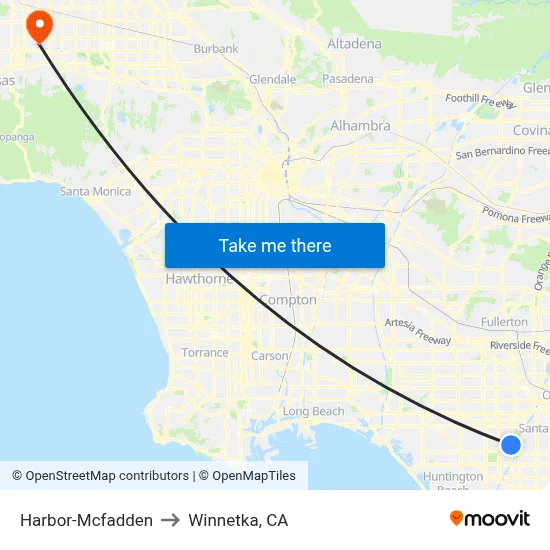 Harbor-Mcfadden to Winnetka, CA map