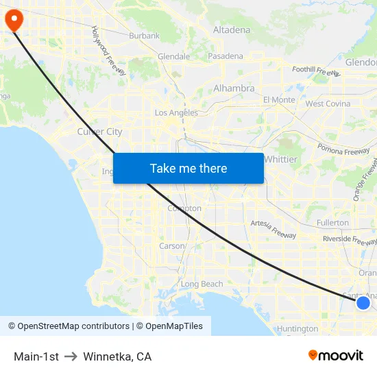 Main-1st to Winnetka, CA map