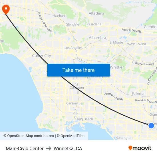 Main-Civic Center to Winnetka, CA map