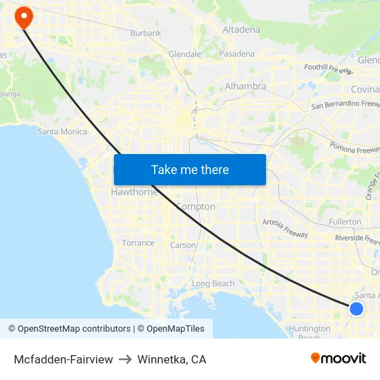 Mcfadden-Fairview to Winnetka, CA map