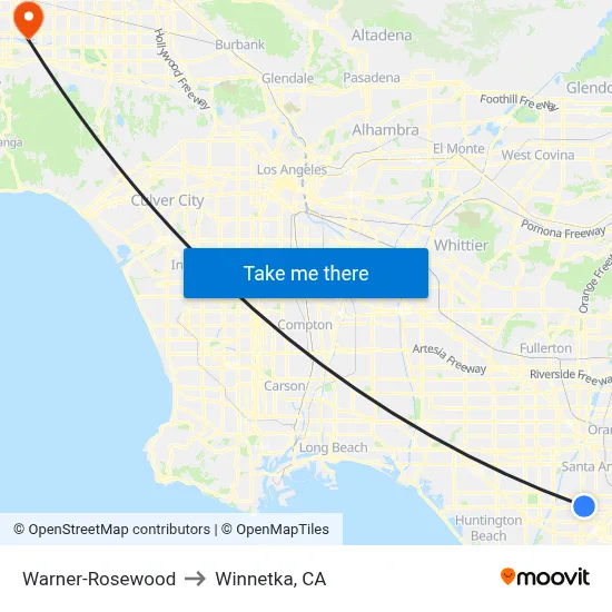 Warner-Rosewood to Winnetka, CA map