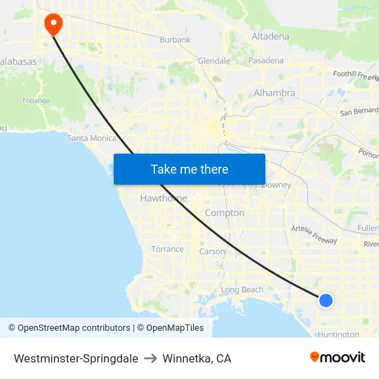 Westminster-Springdale to Winnetka, CA map