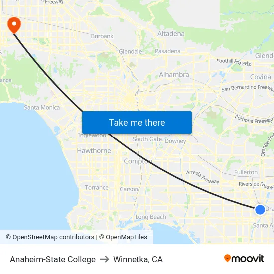 Anaheim-State College to Winnetka, CA map