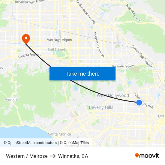 Western / Melrose to Winnetka, CA map