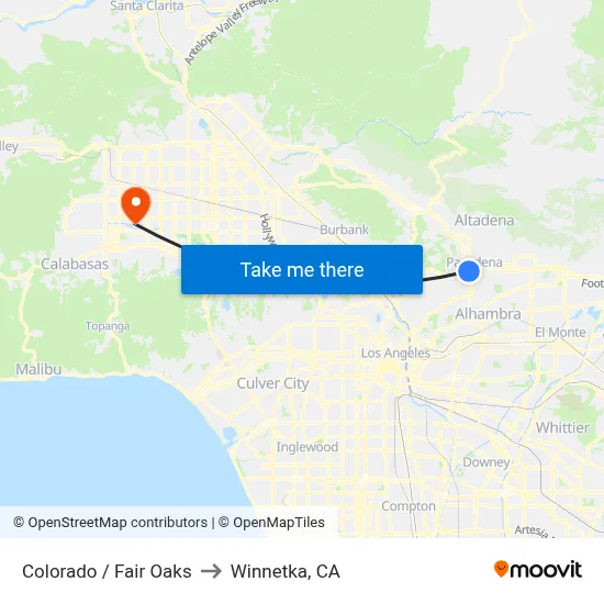 Colorado / Fair Oaks to Winnetka, CA map