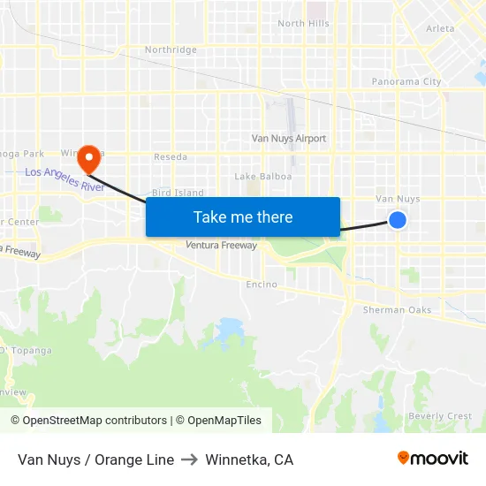 Van Nuys / Orange Line to Winnetka, CA map
