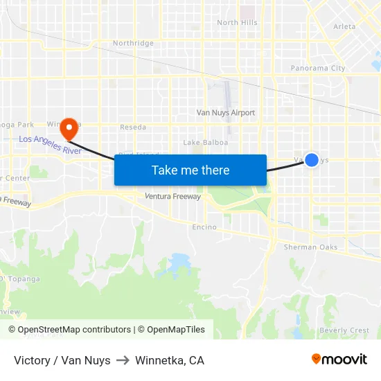 Victory / Van Nuys to Winnetka, CA map