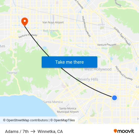 Adams / 7th to Winnetka, CA map