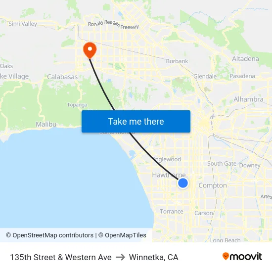 135th Street & Western Ave to Winnetka, CA map