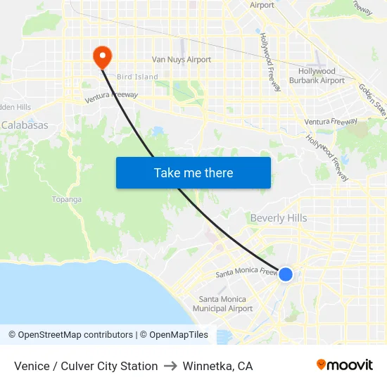 Venice / Culver City Station to Winnetka, CA map