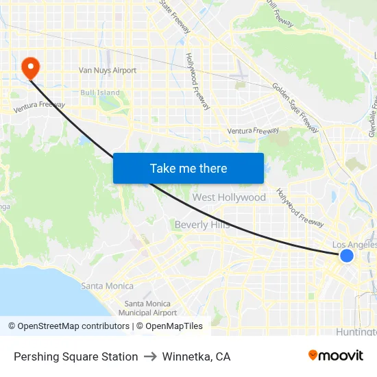Pershing Square Station to Winnetka, CA map