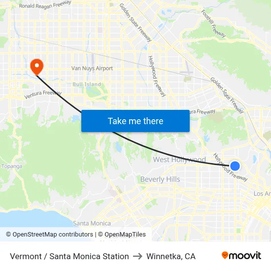 Vermont / Santa Monica Station to Winnetka, CA map