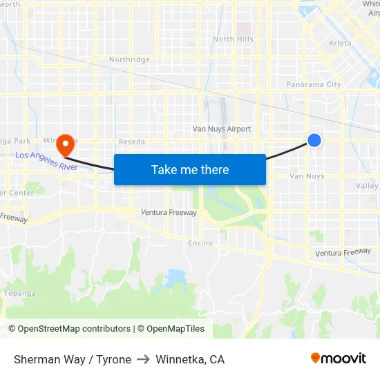 Sherman Way / Tyrone to Winnetka, CA map