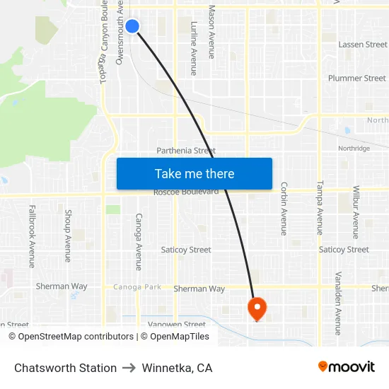 Chatsworth Station to Winnetka, CA map