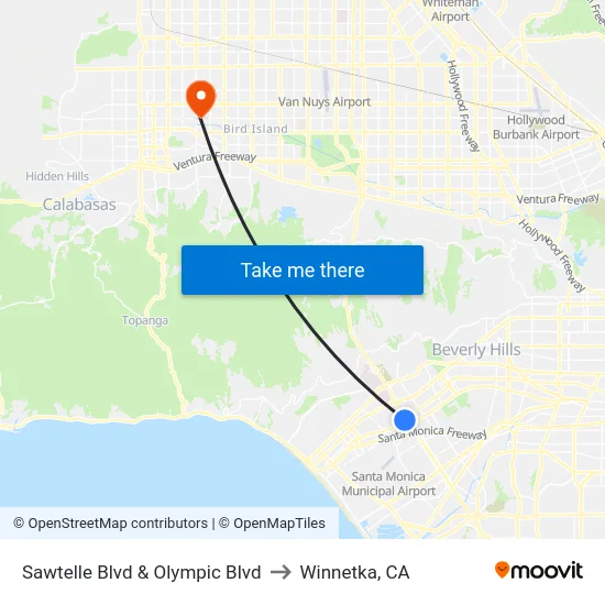 Sawtelle Blvd & Olympic Blvd to Winnetka, CA map