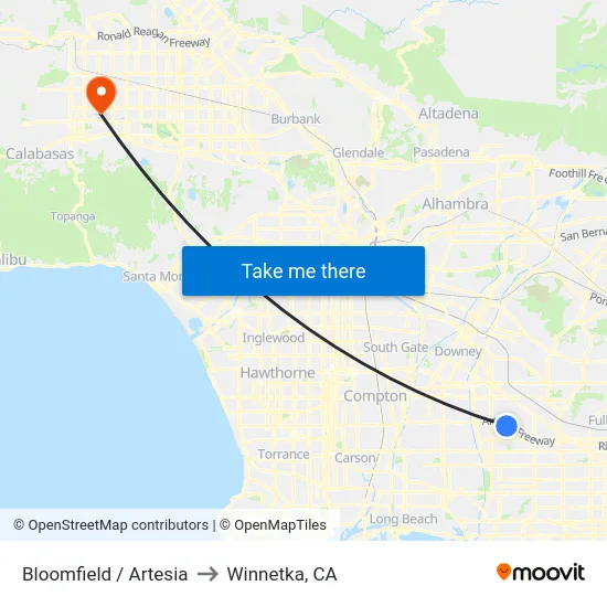 Bloomfield / Artesia to Winnetka, CA map