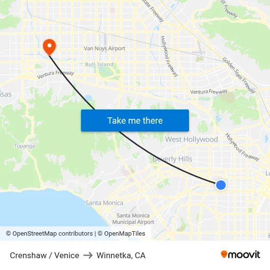 Crenshaw / Venice to Winnetka, CA map