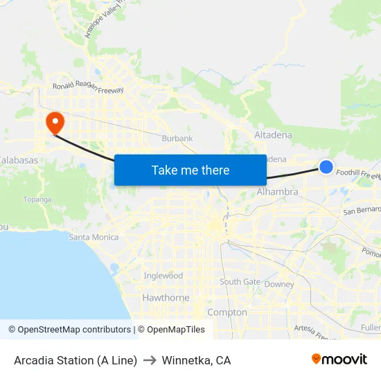 Arcadia Station (A Line) to Winnetka, CA map