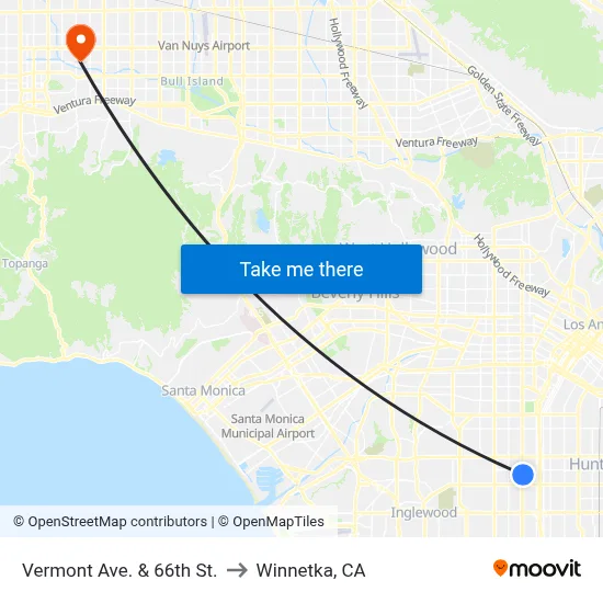 Vermont Ave. & 66th St. to Winnetka, CA map