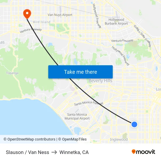 Slauson / Van Ness to Winnetka, CA map
