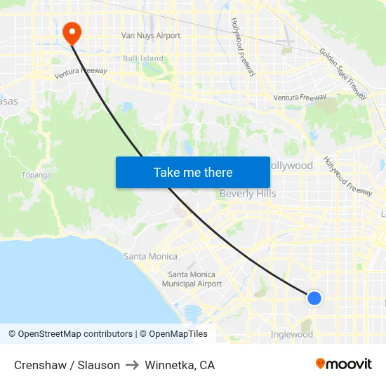Crenshaw / Slauson to Winnetka, CA map