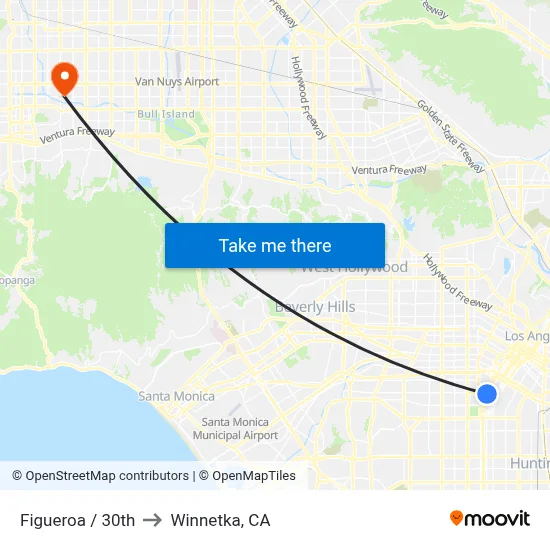 Figueroa / 30th to Winnetka, CA map