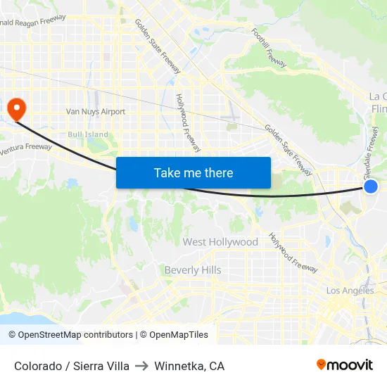 Colorado / Sierra Villa to Winnetka, CA map