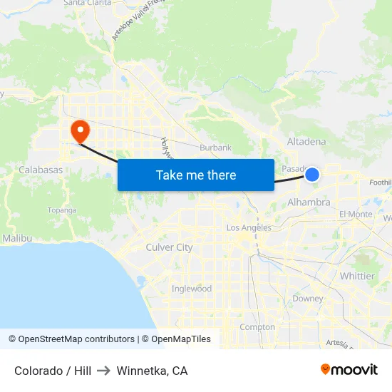 Colorado / Hill to Winnetka, CA map