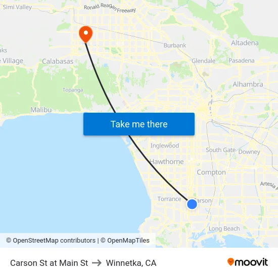Carson St at Main St to Winnetka, CA map