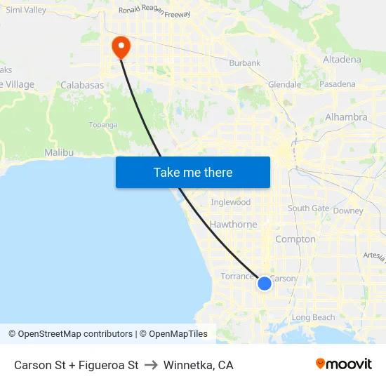 Carson St + Figueroa St to Winnetka, CA map
