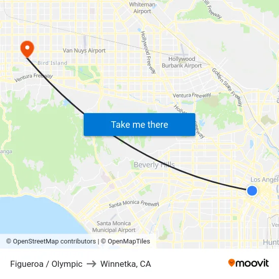 Figueroa / Olympic to Winnetka, CA map