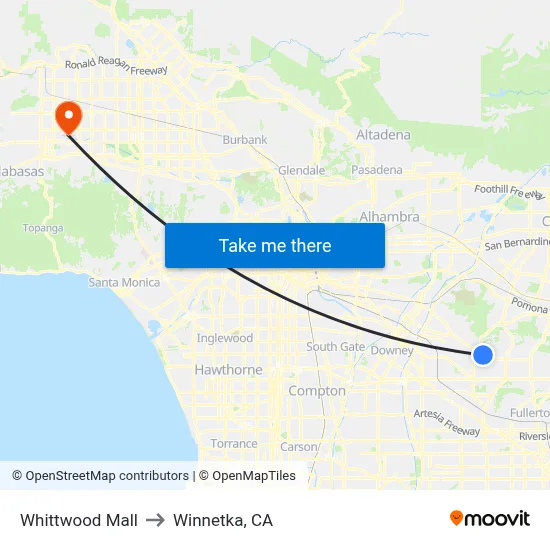 Whittwood Mall to Winnetka, CA map