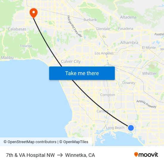 7th & VA Hospital NW to Winnetka, CA map