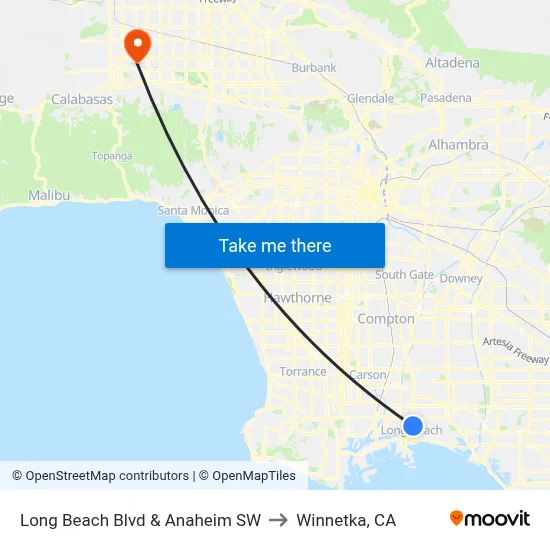 Long Beach Blvd & Anaheim SW to Winnetka, CA map