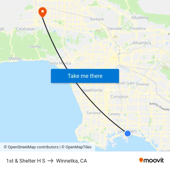 1st & Shelter H S to Winnetka, CA map