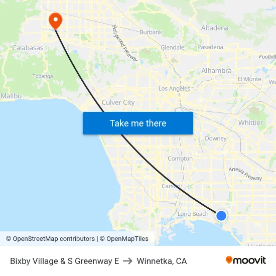 Bixby Village & S Greenway E to Winnetka, CA map