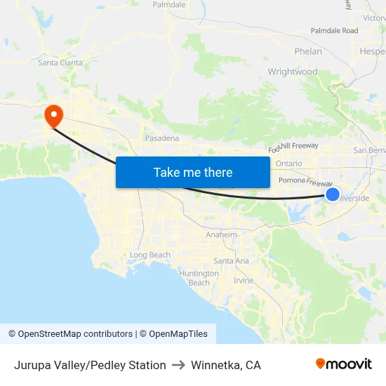 Jurupa Valley/Pedley Station to Winnetka, CA map