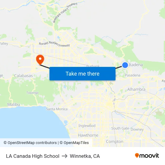 LA Canada High School to Winnetka, CA map
