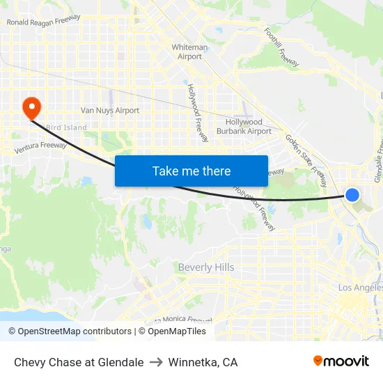 Chevy Chase at Glendale to Winnetka, CA map