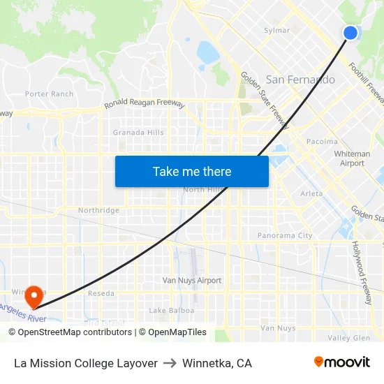 La Mission College Layover to Winnetka, CA map