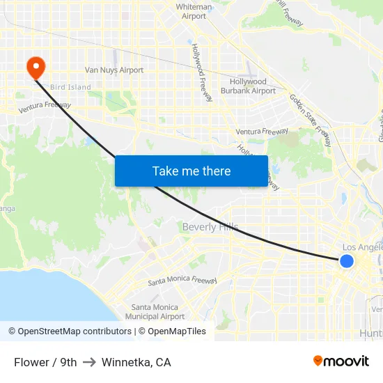 Flower / 9th to Winnetka, CA map