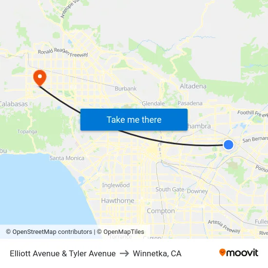Elliot Ave. and Tyler Ave. to Winnetka, CA map