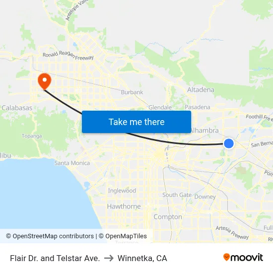 Flair Dr. and Telstar Ave. to Winnetka, CA map