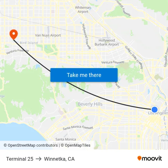 Terminal 25 to Winnetka, CA map
