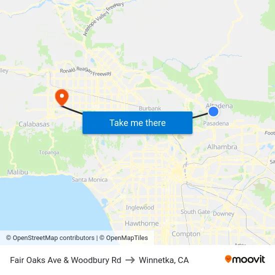 Fair Oaks Ave & Woodbury Rd to Winnetka, CA map