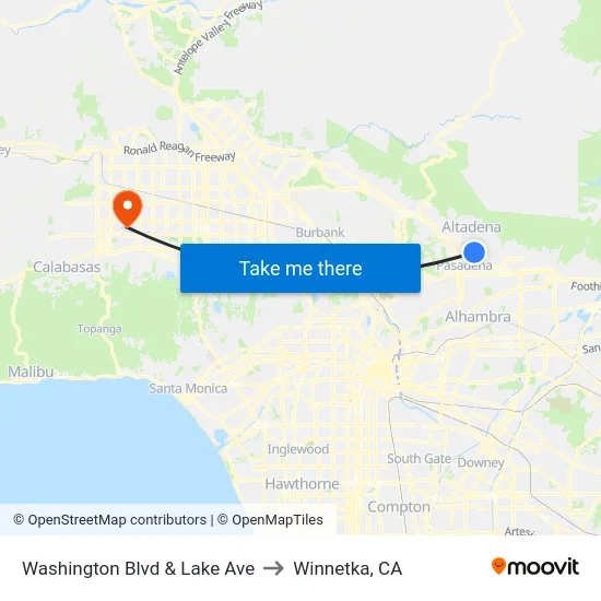 Washington Blvd & Lake Ave to Winnetka, CA map