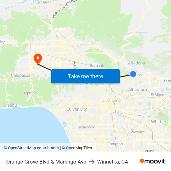 Orange Grove Blvd & Marengo Ave to Winnetka, CA map